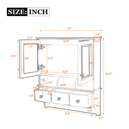 Modern Bathroom Mirror Cabinet With Drawers, Organizer Hooks, And High-Definition Mirrors