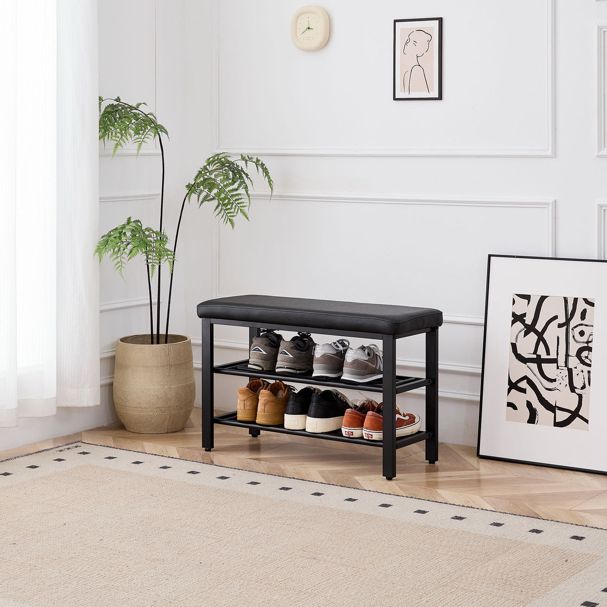 Shoe Bench With Cushion, Storage Seat For Entryway