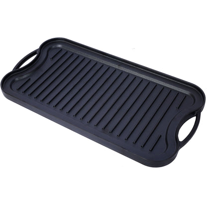 Pre Seasoned Cast Iron Reversible Rectangular Grill / Griddle - Black