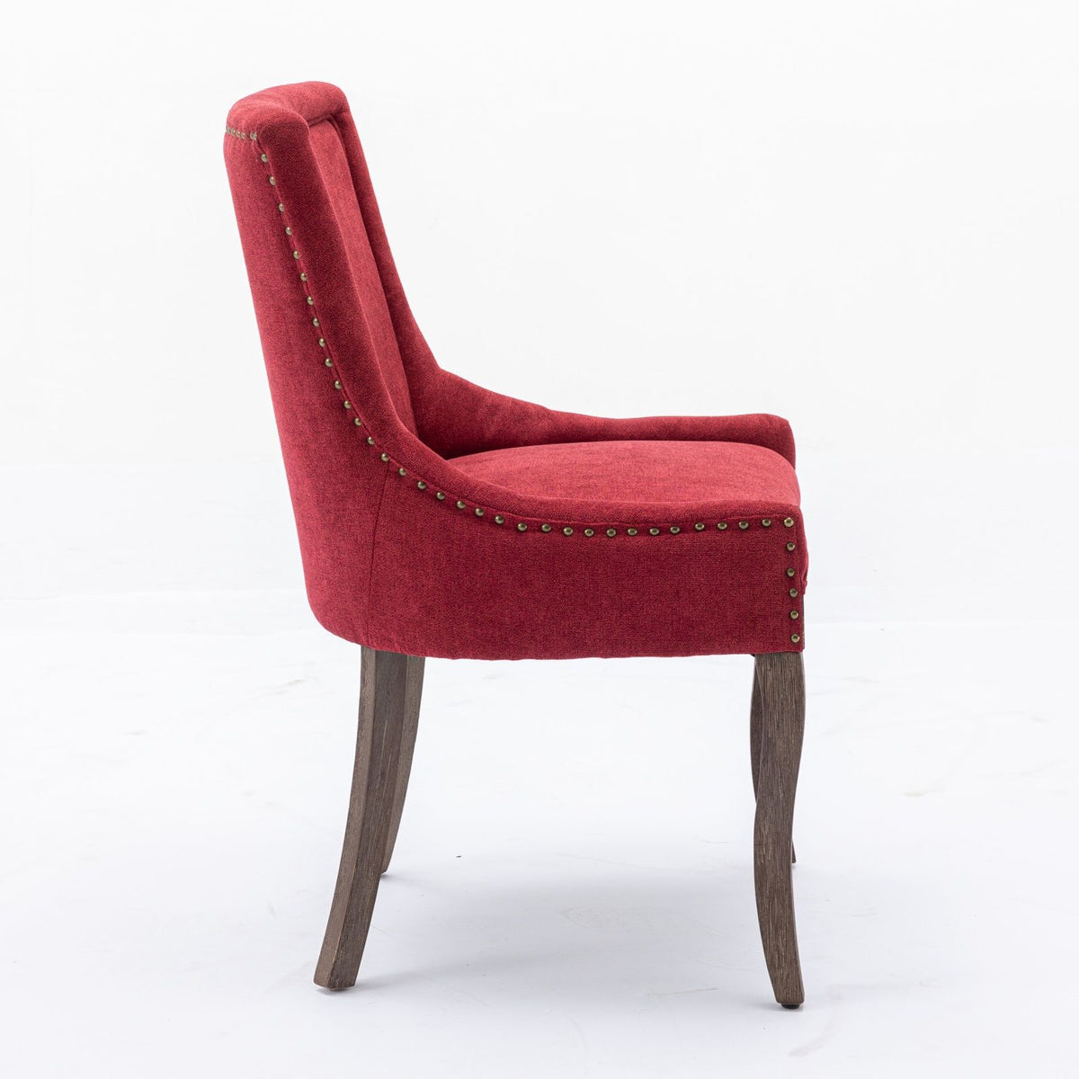 Silla de comedor Ultra Side, de tela gruesa con patas de madera maciza en tonos neutros y tachuelas de bronce (juego de 2)