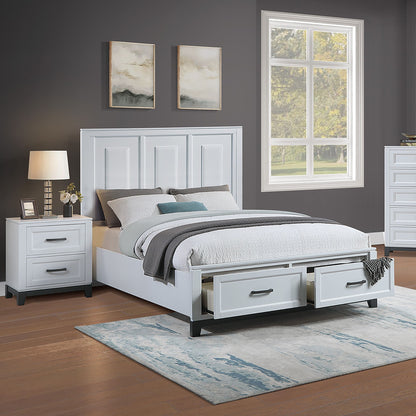 3 Piece Bedroom Furniture Panel Headboard White Eastern King Size Bed W Underbed Drawers 2X Nightstands