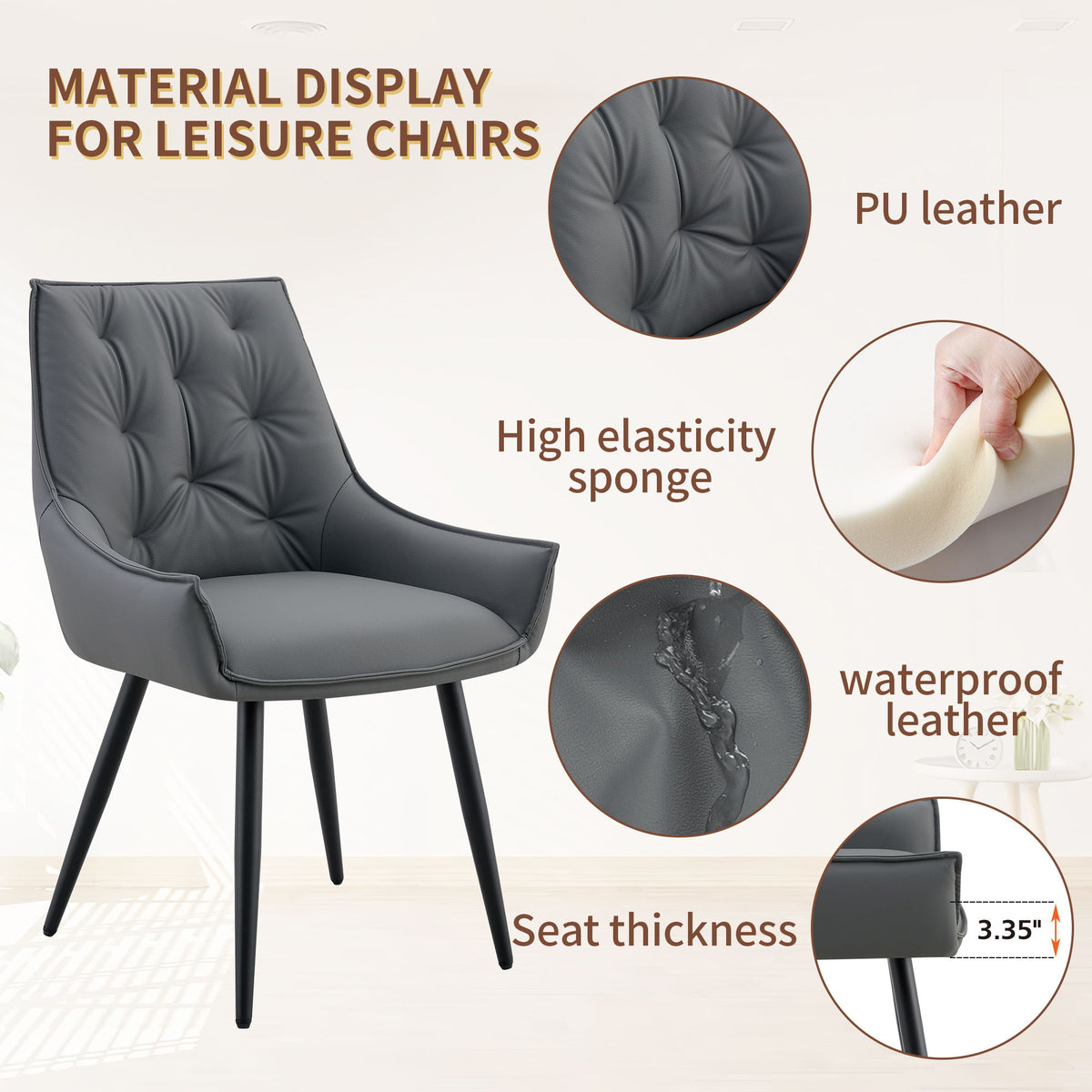 Dining Kitchen Chairs, Flat Back (Set of 2) - Dark Gray