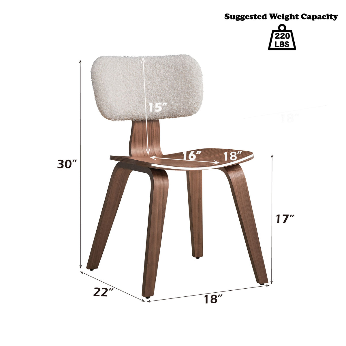 Casson - Silla auxiliar Boucle 7 de nogal (juego de 2) - Blanco/Nogal