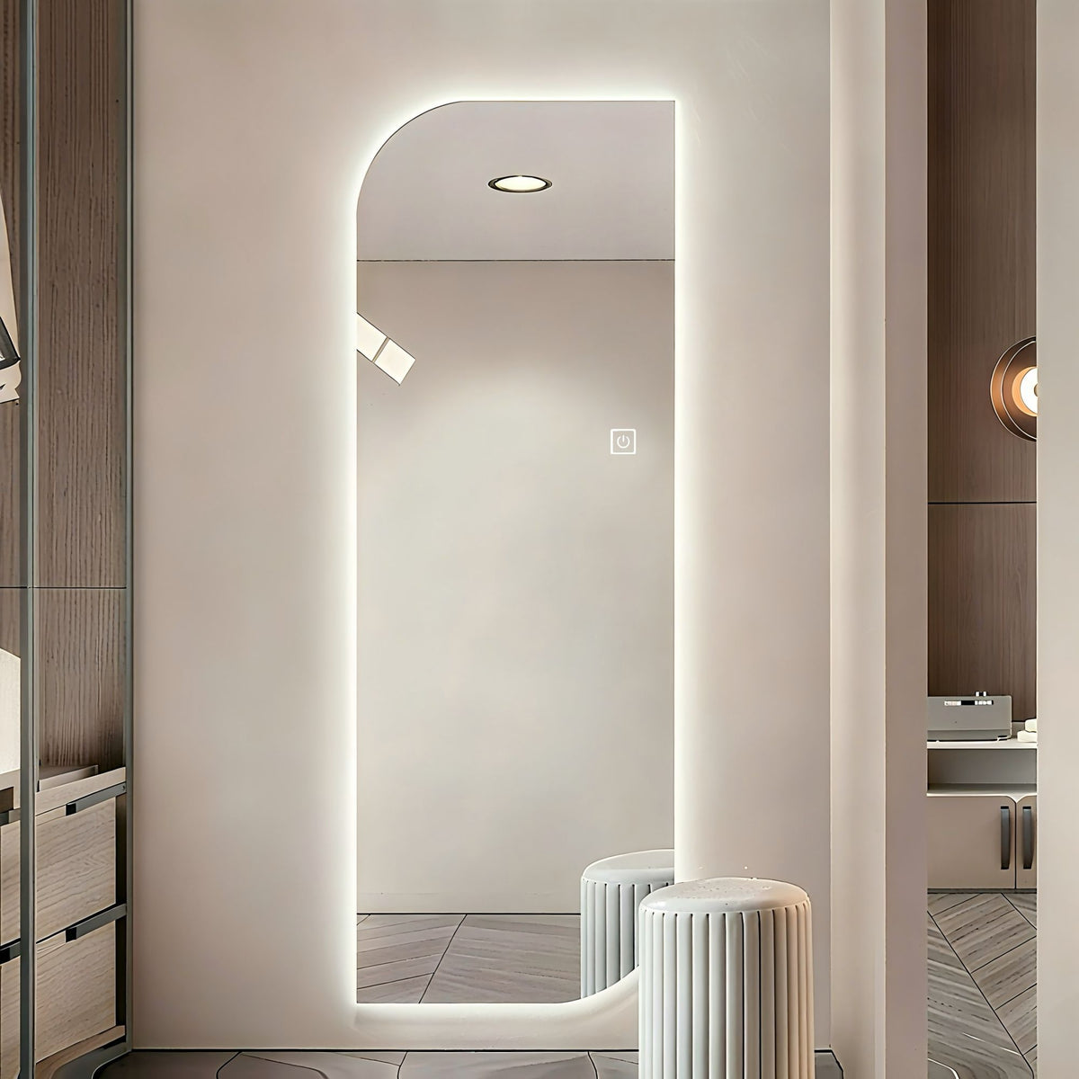Irregular Shape LED Full Length Wall Mirror With 3 Color Dimmable Lighting - Silver