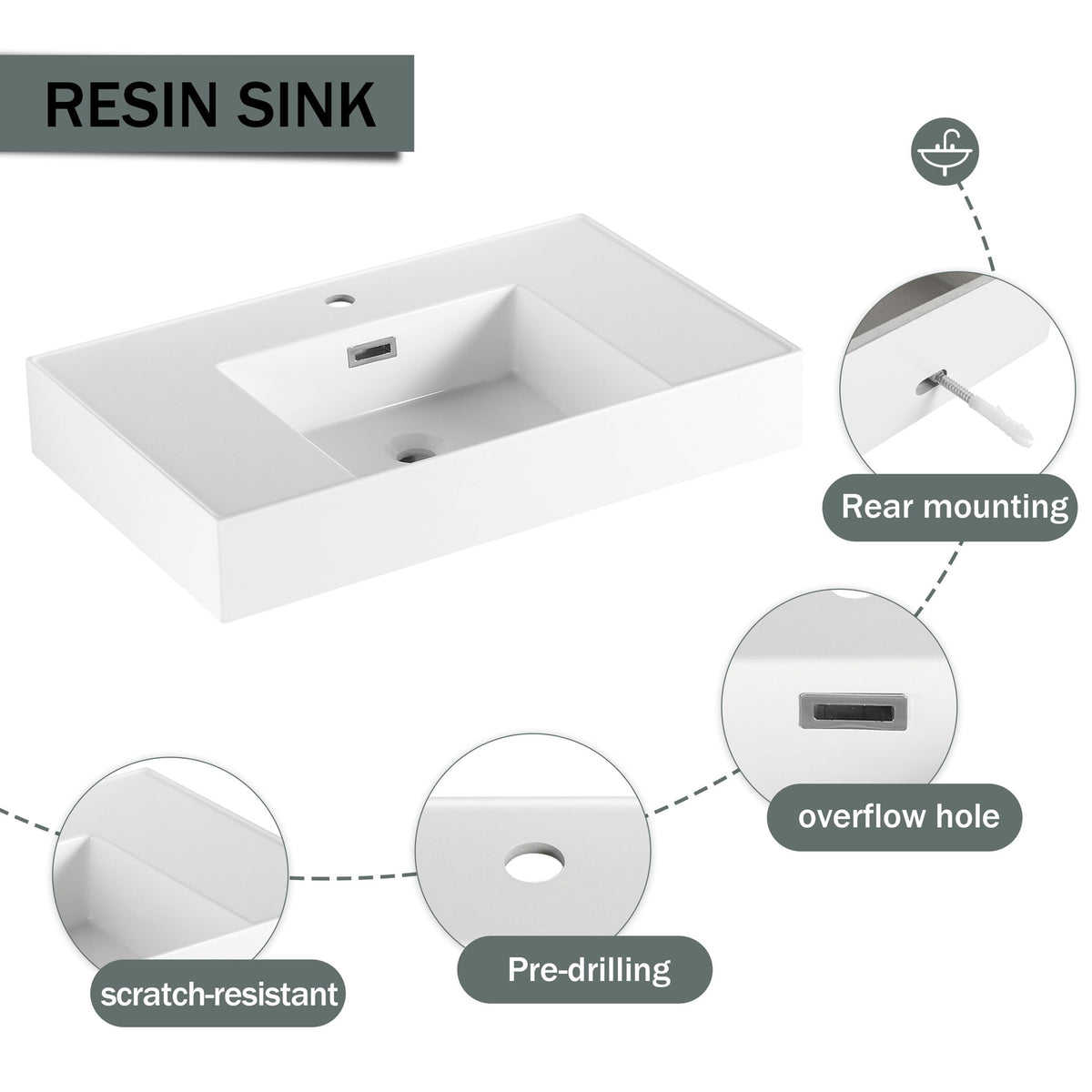 Modern Imitative Wall Mounted Bathroom Vanity With Resin Sink And Side Cabinet