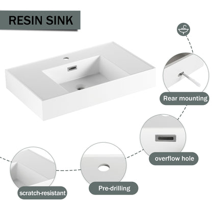 Modern Imitative Wall Mounted Bathroom Vanity With Resin Sink And Side Cabinet