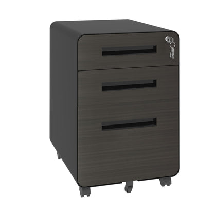 3-Drawer Mobile File Cabinet With Lock, On Casters, Holds A4/Letter Files
