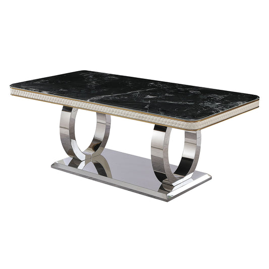 Luxury Modern Dining Table With 6 Chairs Marble Top Titanium Plated Base - Black