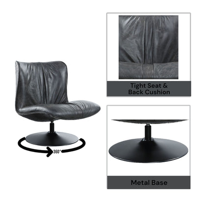 Piotr - Silla decorativa giratoria de cuero de grano superior - Negro