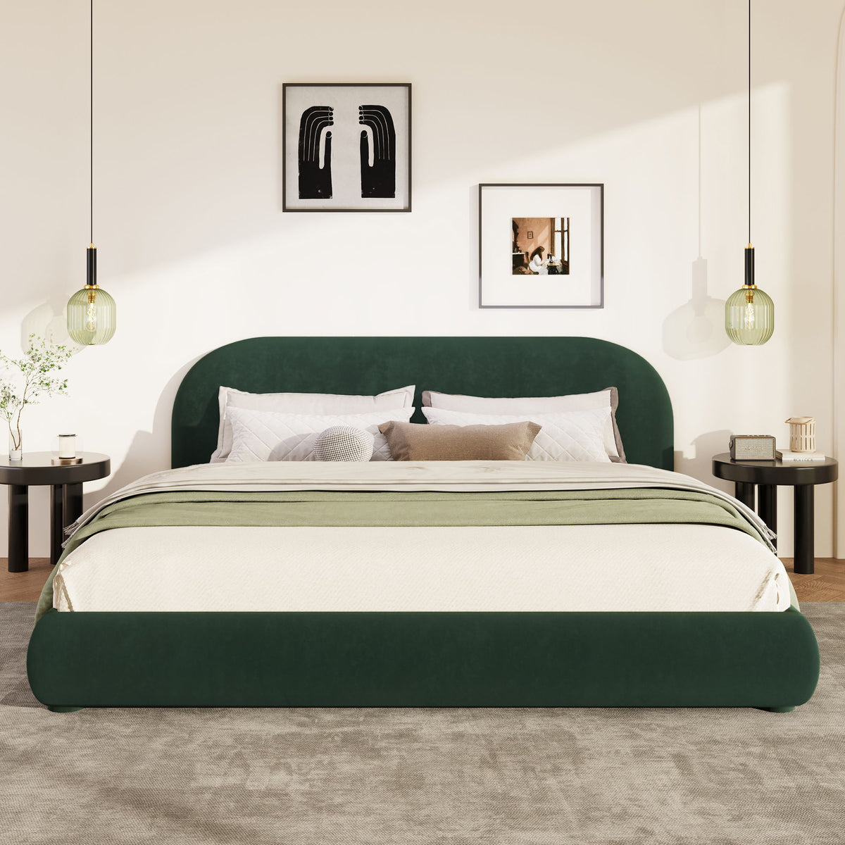 Upholstered Simple Modern Bedroom Bed With Curved Headboard