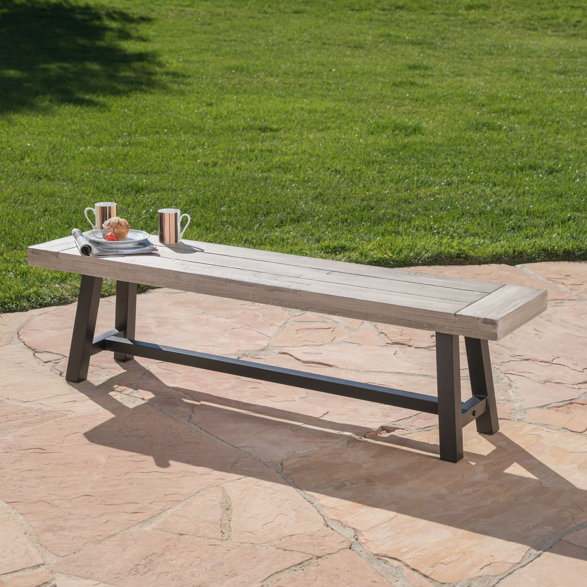 Tranquilizer - Outdoor Acacia Wood Bench With Slat Panel Design