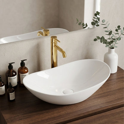White Oval Ceramic Vessel Sink, Modern Minimalist Art Bathroom Sink Bowl, Countertop Vanity Basin