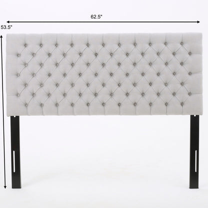 Queen Size Headboard With Button Tufting - Light Gray