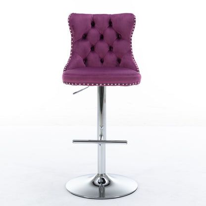 Swivel Barstools Adjusatble Seat Height From 25-33", Modern Upholstered Base Bar Stools With Backs Comfortable Tufted For Home Pub And Kitchen Island (Set of 2)