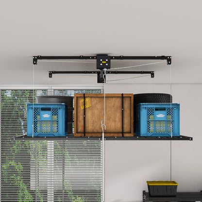 Overhead Garage Storage Rack For High Ceilings, Construction With Safety Lock - Black