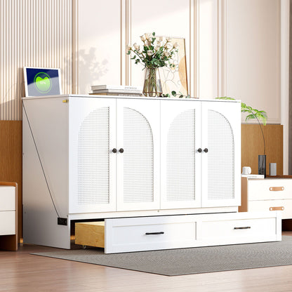 Full Size Murphy Bed & Large Drawers - White