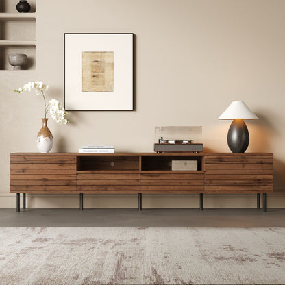 TV Stand For TVs Up To 85" With Closed Storage, Soft Closing Hinges - Walnut