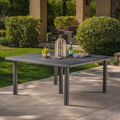 Outdoor Square Rattan Wicker Dining Table - Gray