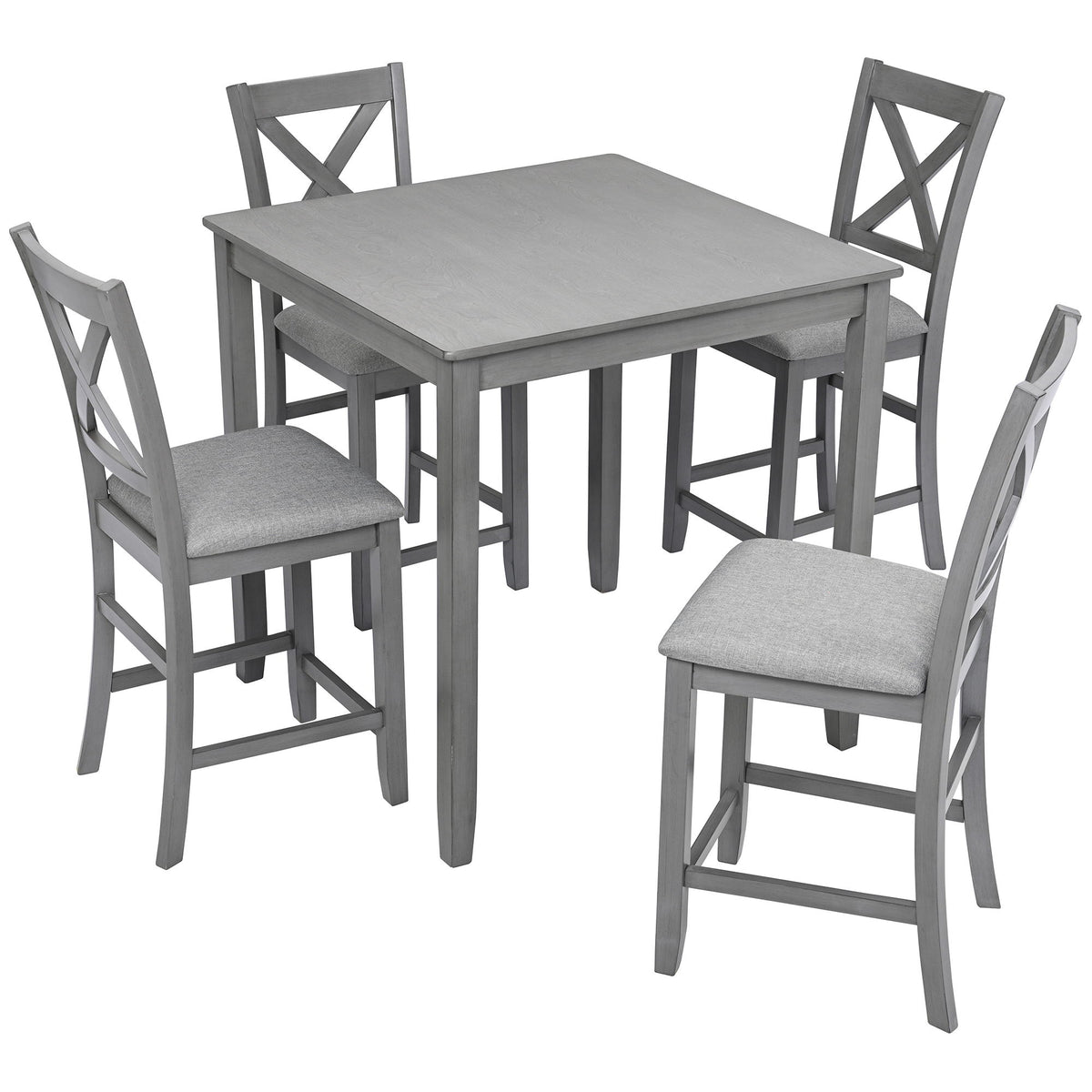 5 Piece Dining Table Set, Wooden Dining Square Table Set For 4