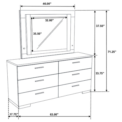 Dulcey - 6 Drawer Dresser With LED Mirror - Gloss White