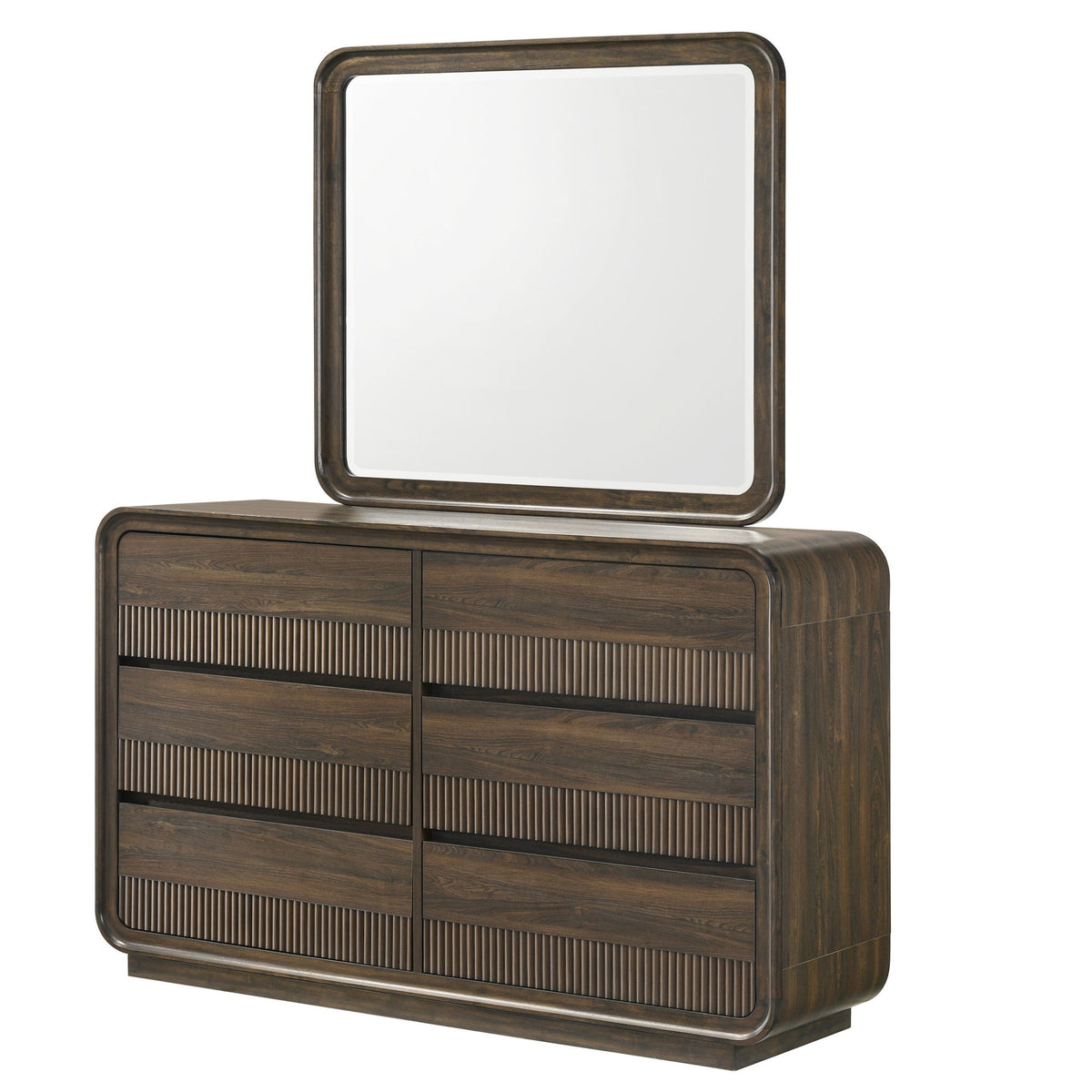 Flair Rounded Edges 1 Piece Dresser, 6 Drawer Storage Bedroom Furniture - Brown