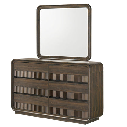 Flair Rounded Edges 1 Piece Dresser, 6 Drawer Storage Bedroom Furniture - Brown