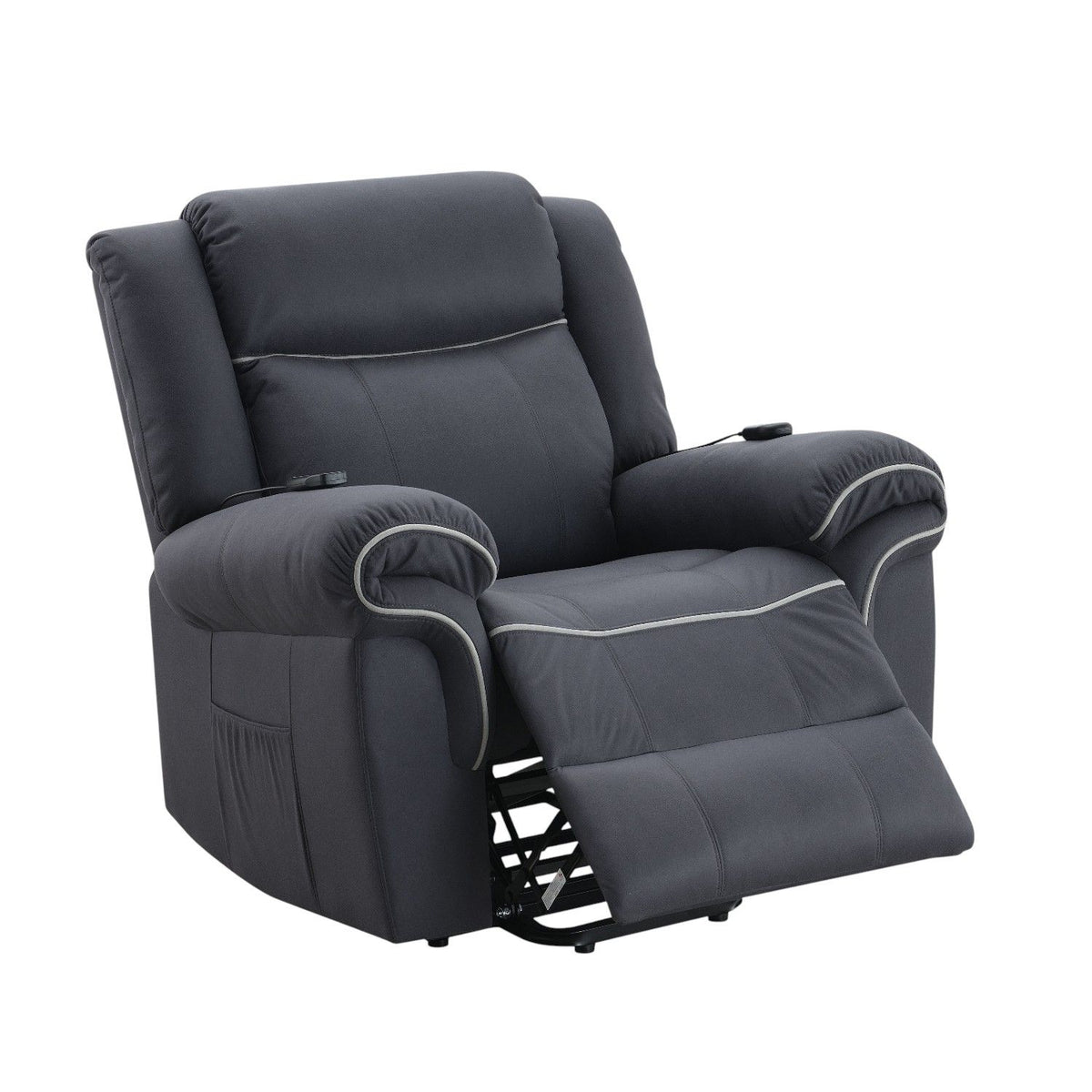 Domana - Sillón reclinable eléctrico Nirion de microfibra pulida con calefacción y elevación - Azul oscuro