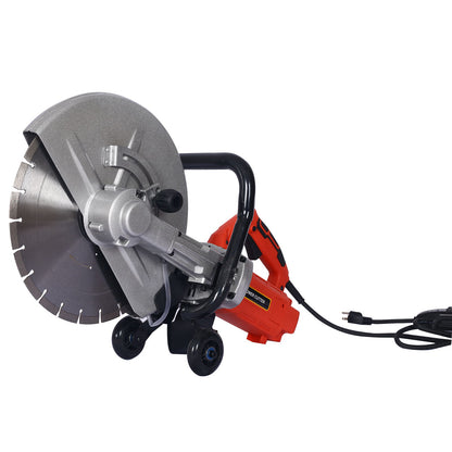 Electric 14" Cut Off Saw Wet / Dry Concrete Saw Cutter With Guide Roller And Water Line Attachment, 3000W - Black / Silver