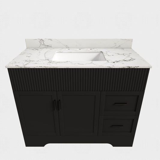 Bathroom Vanity Set, Fluted Cabinet, Soft Close Doors & Drawers, 3 Faucet Holes - Black