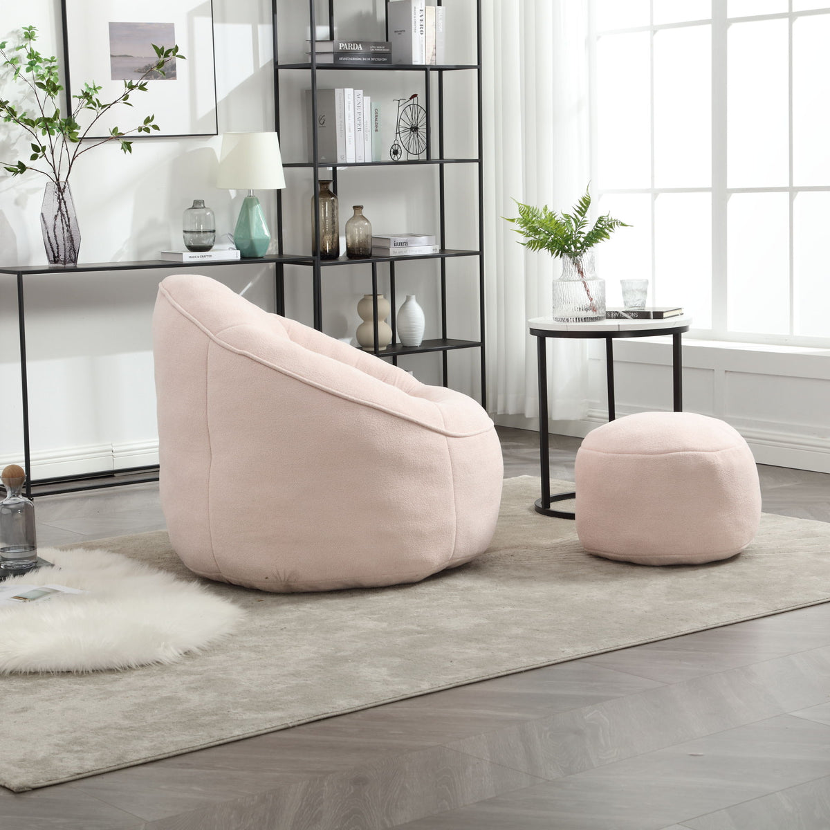 Bedding Bean Bag Sofa Chair High Pressure Foam With Footrest