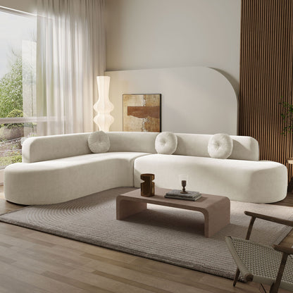 Extra Large Sectional Sofa Soft Fabric Upholstery, Elegant Curved Design With 3 Round Cushions, High - Resilience Foam For Ultimate Comfort - Beige