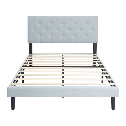 Modern Upholstered Platform Bed Frame With Button Tufted Fabric Headboard