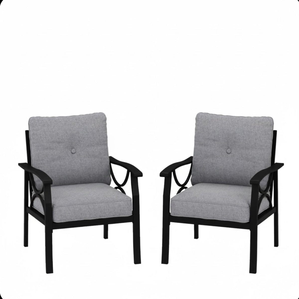 All-Weather Armchairs With Cushions, Modern Sculptural Design (Set of 2)