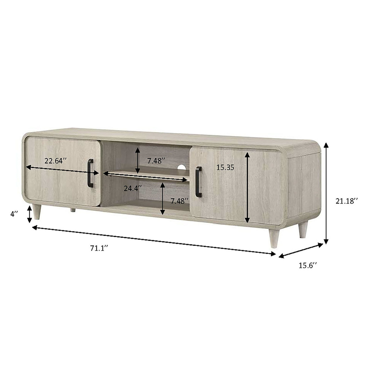 TV Stand With Sliding Doors And Handles, Living Room Furniture - Antique White
