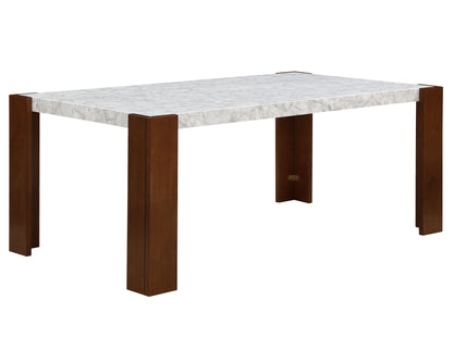 Hettie - Mesa de comedor con tablero de piedra artificial - Marrón