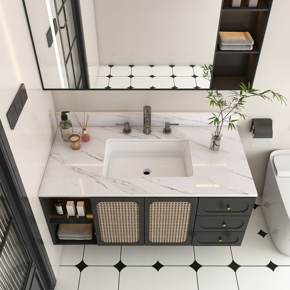 Bianco Carrara Venato Elegant Marble Vanity Top, Bathroom Vanity With Undermount Sink, Sintered Stone