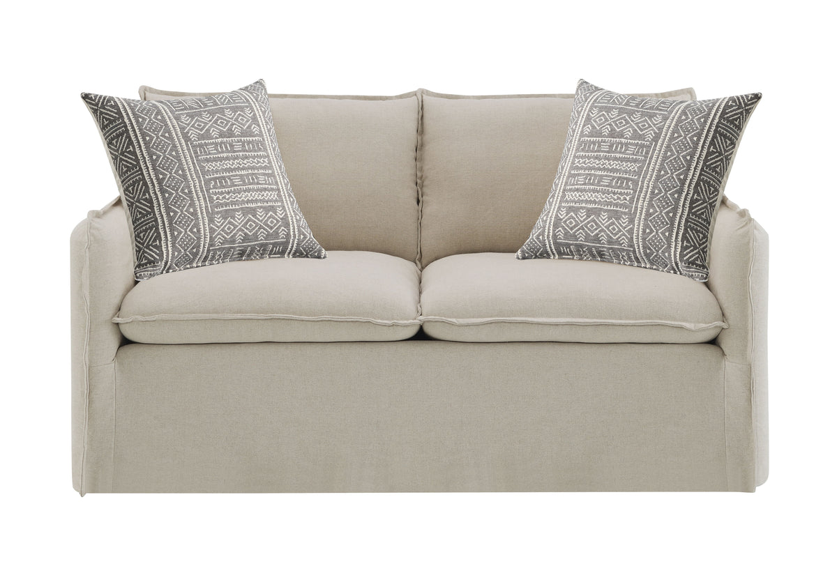 Upendo - Loveseat de lino estampado con dos cojines - Beige