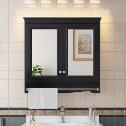Wall Mounted Mirror Cabinet With Adjustable Shelves, Soft Close Doors, High Definition Mirror - Black