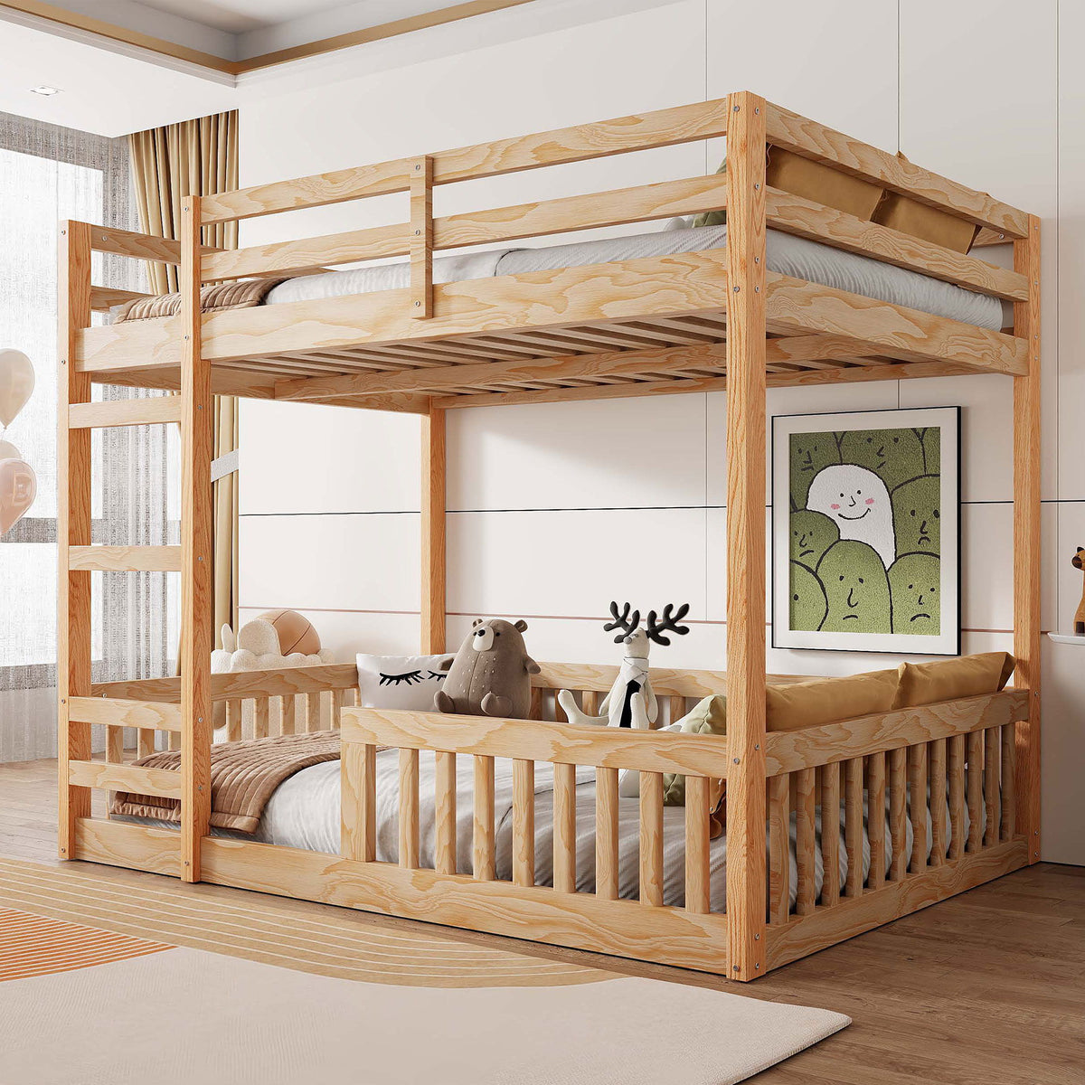 Stylish Bunk Bed With Ladder And Guardrails