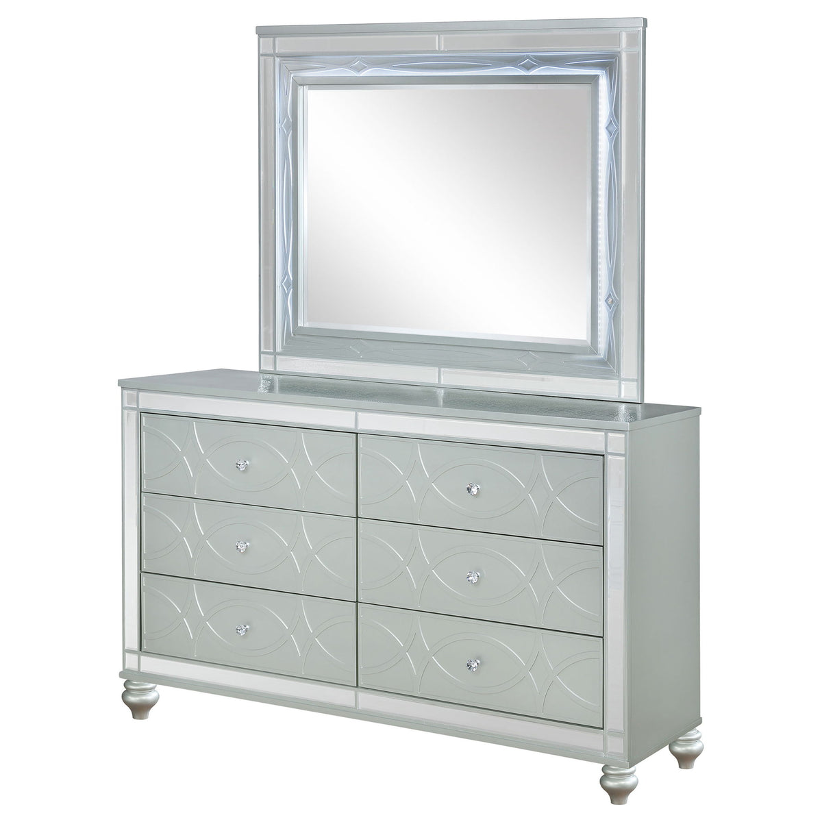 Arabesque - 6 Drawer Dresser With Mirror - Silver