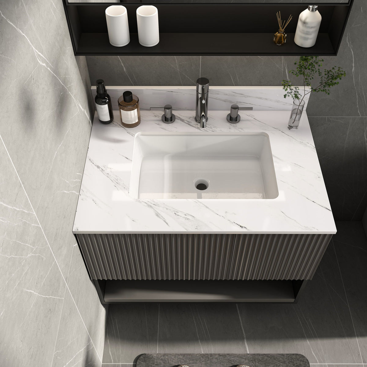 Bianco Carrara Venato Elegant Marble Vanity Top, Bathroom Vanity With Undermount Sink, Sintered Stone