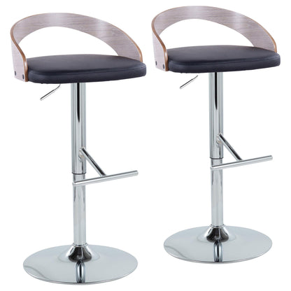 Grotto - Contemporary Adjustable Height Barstool With Swivel With Straight T Footrest (Set of 2) - Black