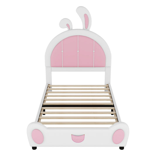 Upholstered Platform Bed With Rabbit Shaped Headboard
