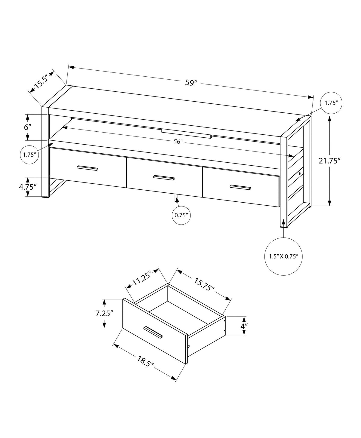 Mueble de TV, consola, centro de entretenimiento multimedia, cajones de almacenamiento, moderno