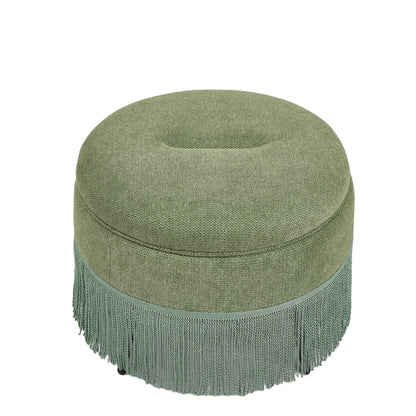 Round Storage Ottoman With Tassel, Decorative Accent Pouf For Living Room
