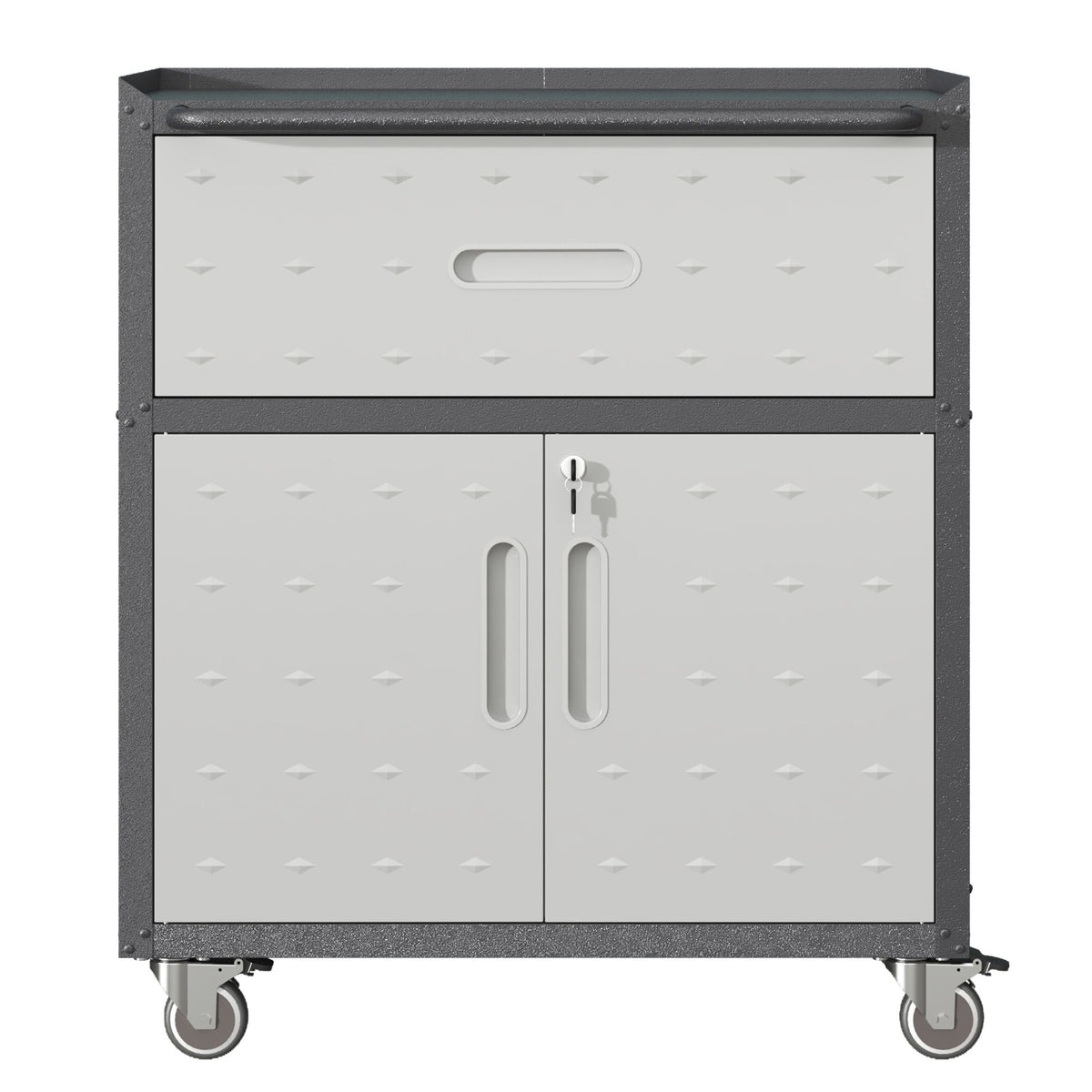 Sturdy And Durable Metal Tool Cabinet For Garage With Wheels Mobile Heavy Duty Storage Cabinet With 1 Drawer And 2 Locking Doors