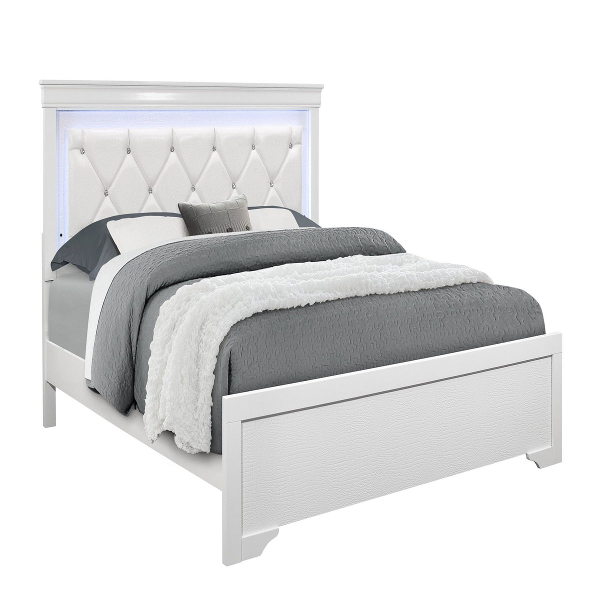 Shaker - Bed With LED Lighting And Crystal Inspired Tufted Headboard