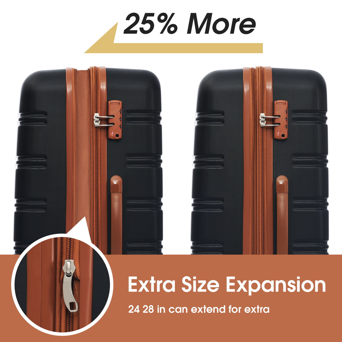 Conjunto de equipaje rígido de 2 piezas + maleta con ruedas y candado TSA ligero de 20"/24"