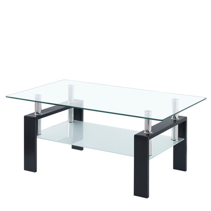 Luxury Modern Tempered Glass Coffee Table With 2 Layers