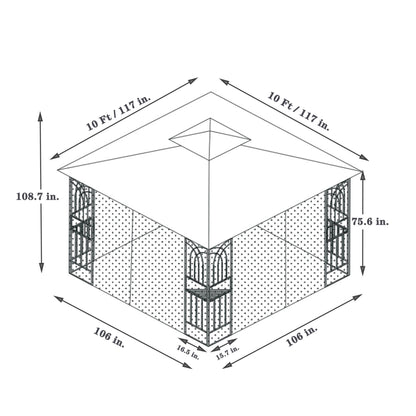 Patio Gazebo Tent With Ventilated Double Roof And Mosquito Net